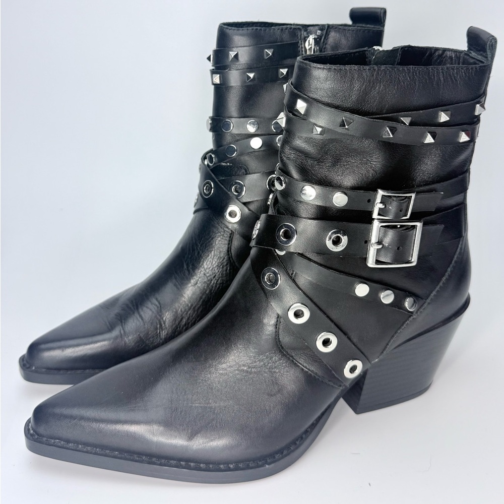 ZARA Women’s Black Studded Ankle Boots Size 7.5 Block Heel Side Zip New w/ Tag